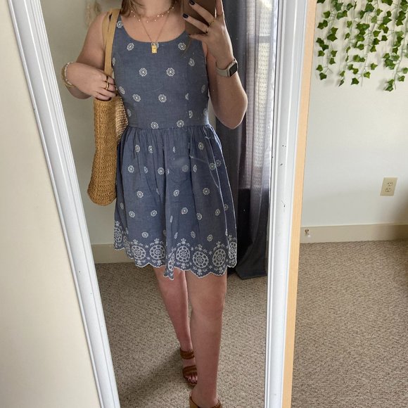 3/$15 Embroidered Linen Dress with Key-hole Back - Picture 1 of 9